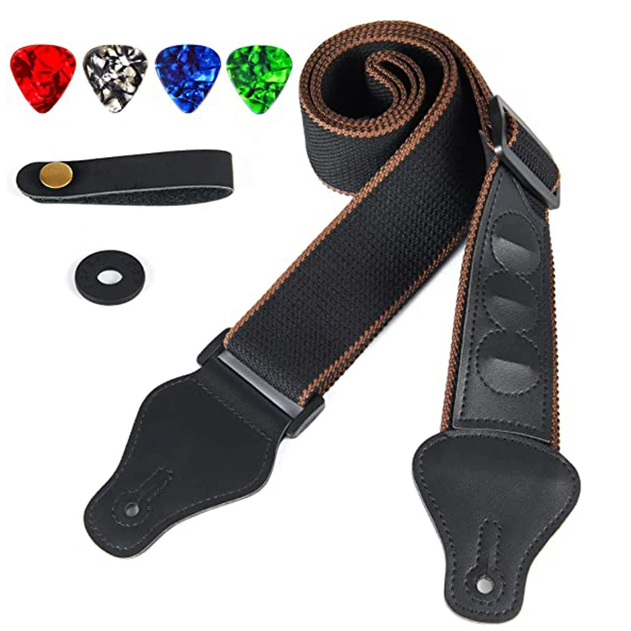 7Pcs/Set Guitar Strap Black PU - Musical Instrument Ukulele avis et prix