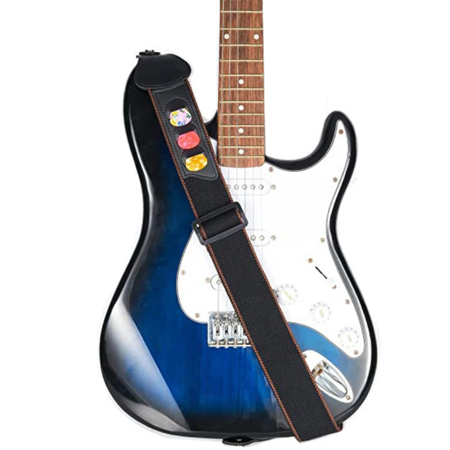 7Pcs/Set Guitar Strap Black PU - Musical Instrument Ukulele avis et prix