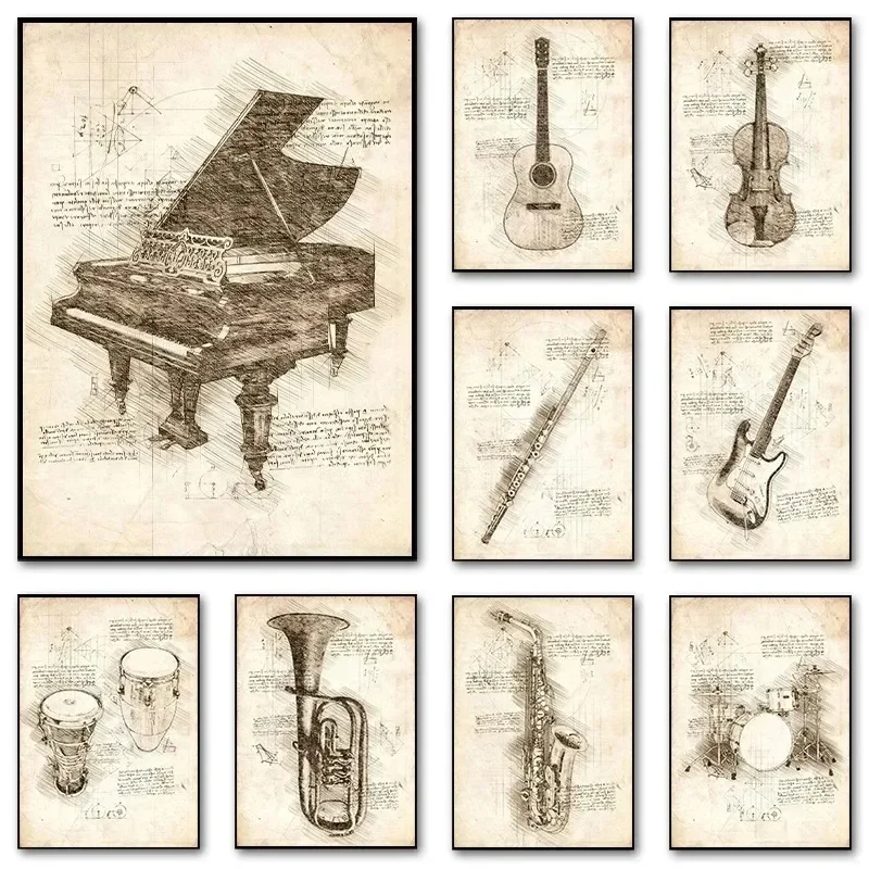 Inspired Sketch Canvas Paintin - Musical Instrument Veena avis et prix